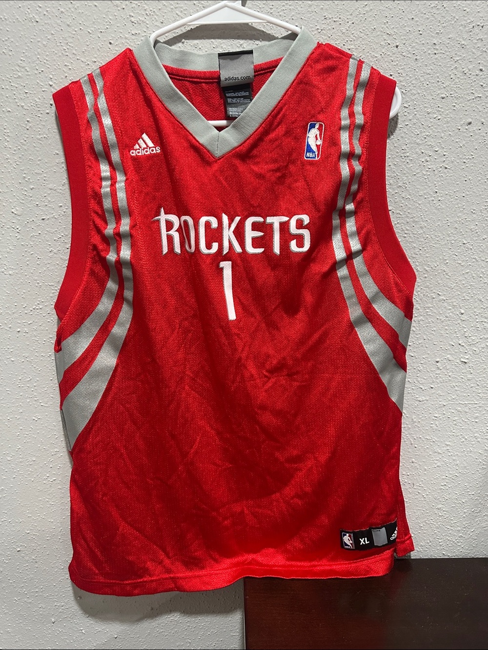 adidas Red Rockets #1 NBA Jersey with Silver Trim